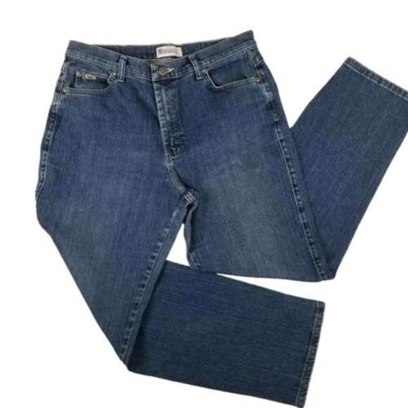 Lee Jeans Women's size 12 M Straight Leg Dark Wash Mom High Rise Pink W33 L29.5 - Picture 2 of 12